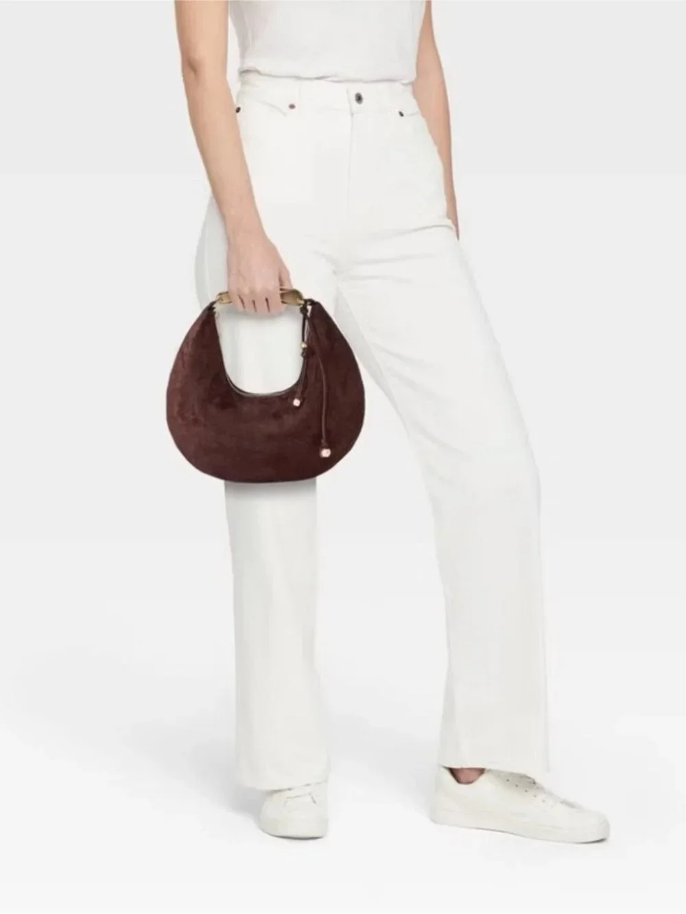 NEW Metal Handle Crescent Saddle Handbag - A New Day™ Brown